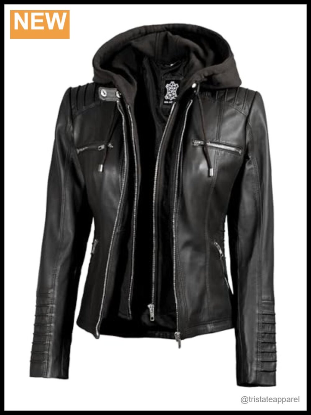 Real Lambskin Leather Jacket Women Detachable Hood Quilted Zipper